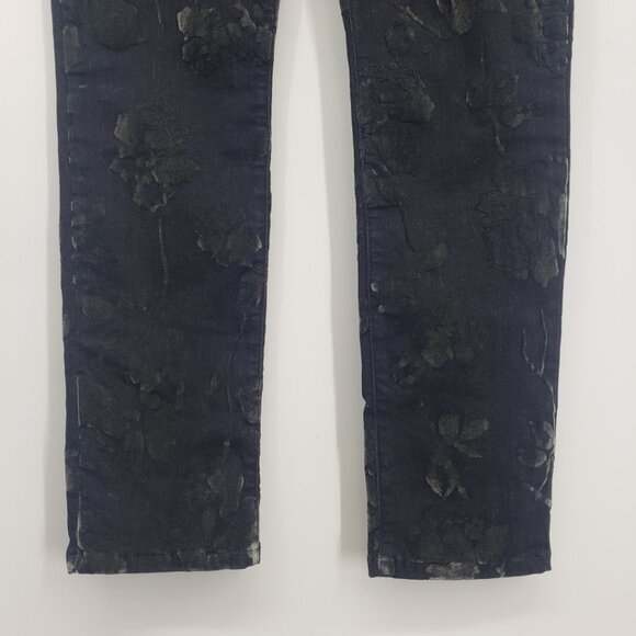 Joseph Ribkoff Floral Flocked Velvet Jeans 10 Slim Fit High Rise Waist‎ Ankle - Picture 6 of 10